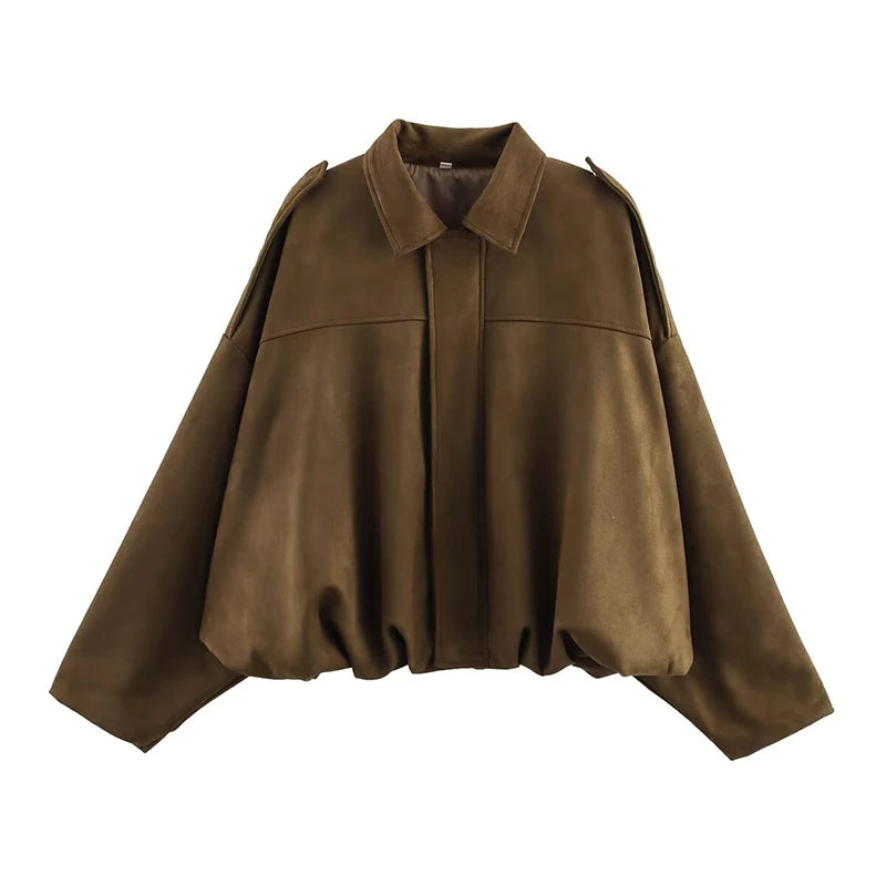 Vintage Bomber Jacket | Turn-Down Collar Zip-Up Loose Outerwear