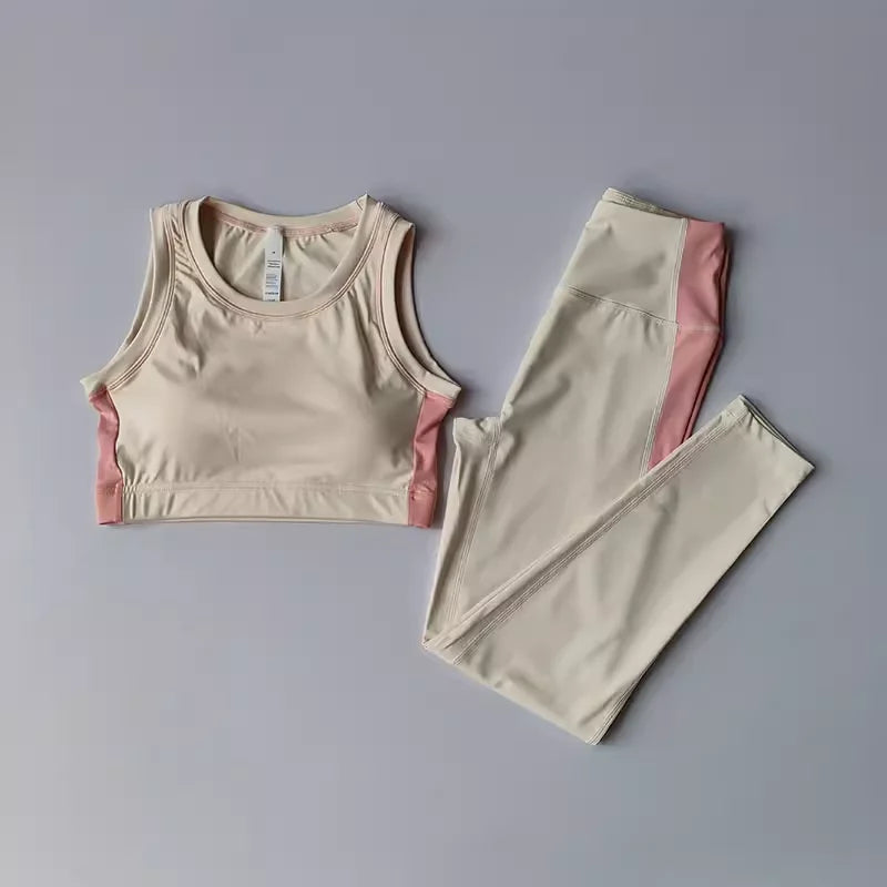 2-Piece High Waist Leggings & Sports Bra Yoga Set | Patchwork Activewear