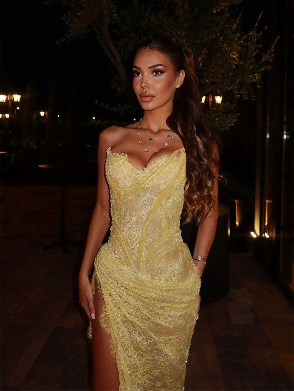 Lace Sequin Off-Shoulder Prom Dress | Custom Made Mermaid Tea-Length Gown