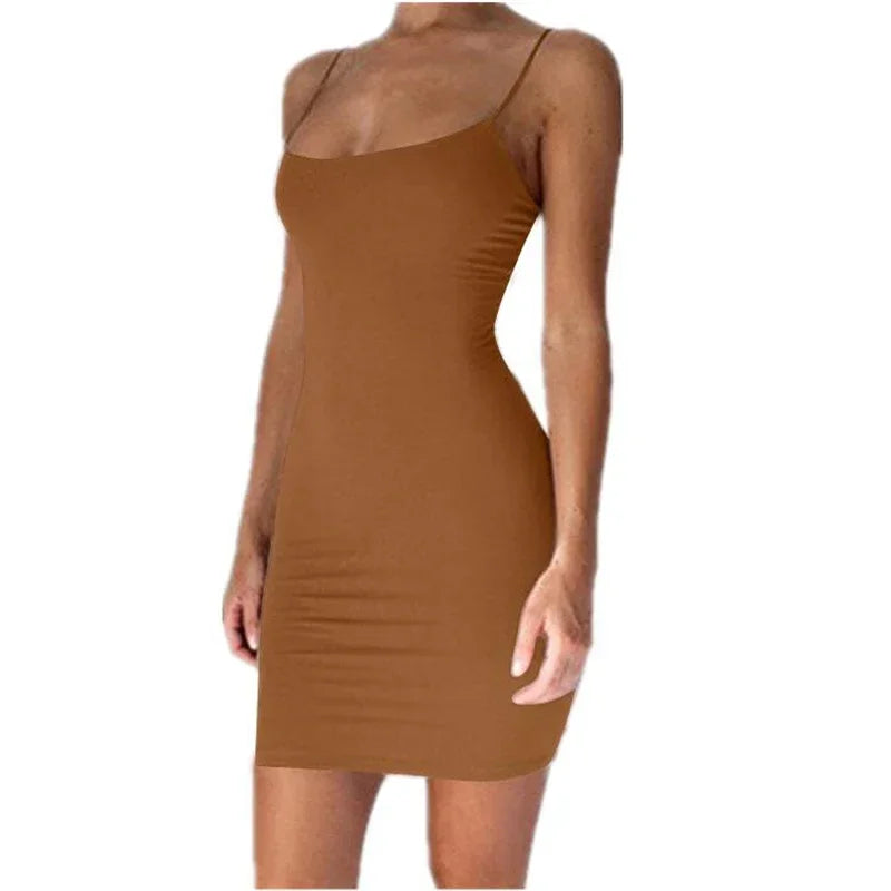Spaghetti Strap Bodycon Mini Dress | High Stretch Sheath Club Sundress