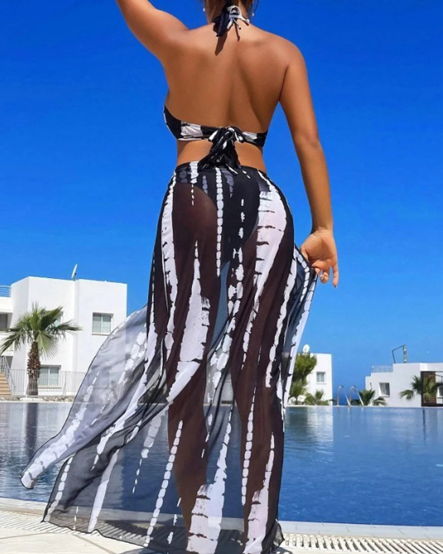 Halter Ring Link Bikini Cover-Up Set