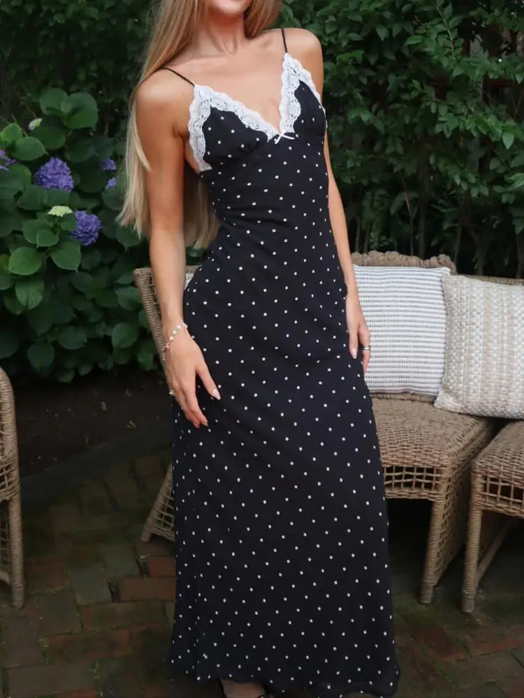Tossy Lace Patchwork Maxi Dress | Backless V-Neck High Waist Contrast Gown