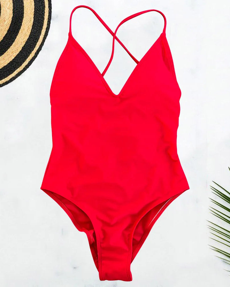Solid Bodysuit One-Piece Swimsuit