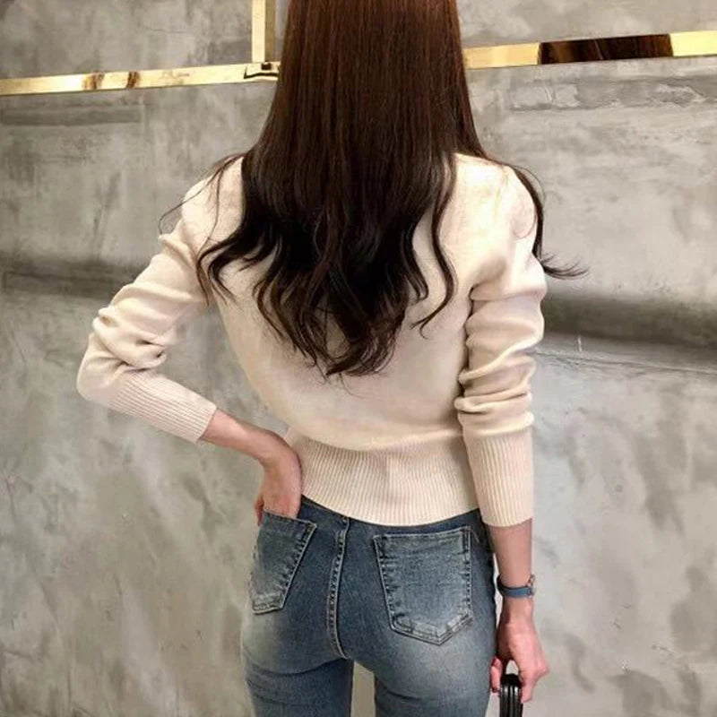 Single Breasted Knit Cardigan | Long Sleeve O-Neck Office Sweater