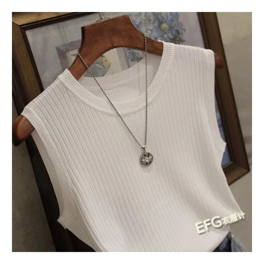 Sleeveless Knitted Blouse | O-Neck Casual Summer Top