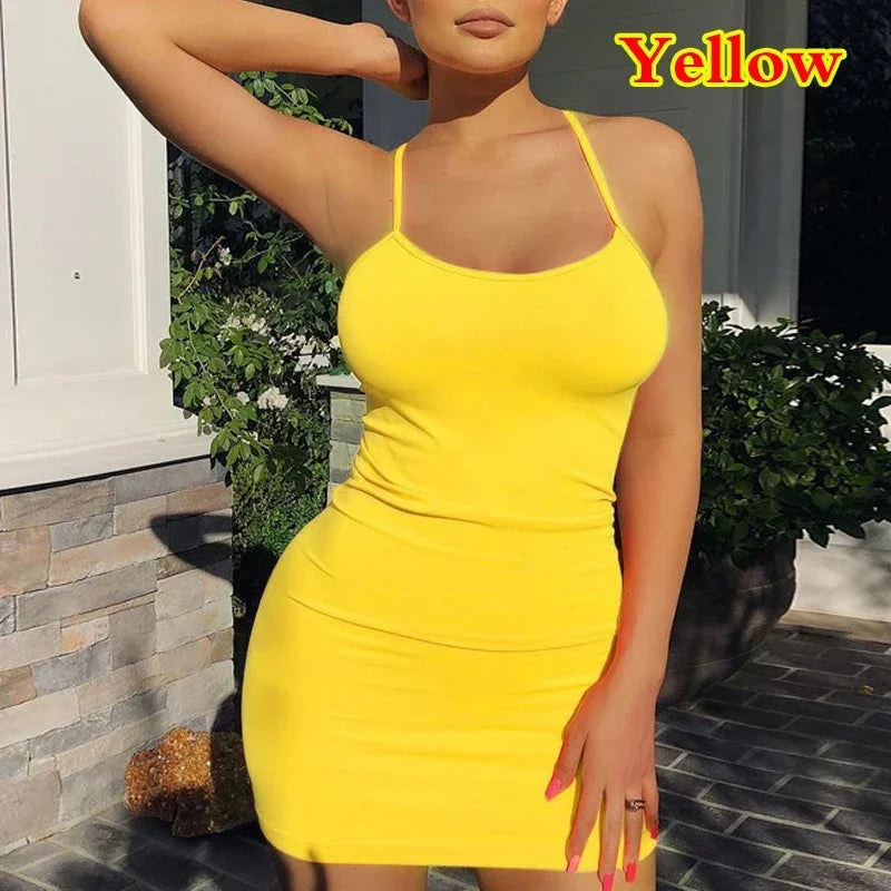 Spaghetti Strap Bodycon Mini Dress | High Stretch Sheath Club Sundress