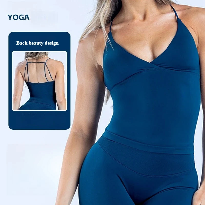 Seamless Padded Sports Camisole | Backless Cross Yoga Vest