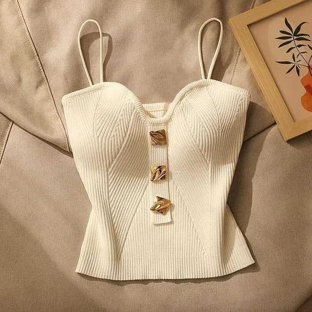Cross-Knit Suspender Camisole | French Style Slim Fit Tank Top