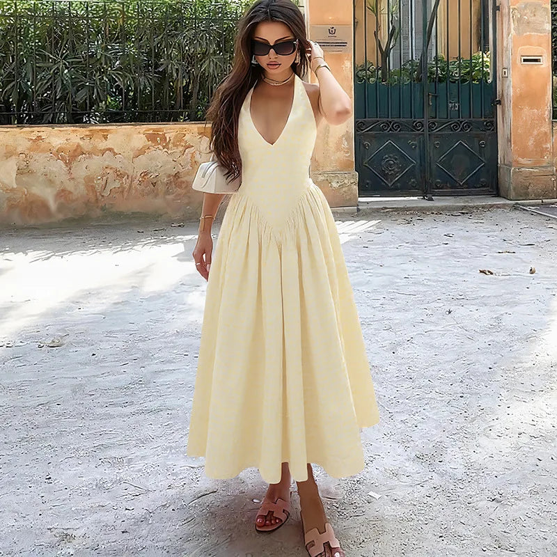 Backless V-Neck Long Dress - Sleeveless Party