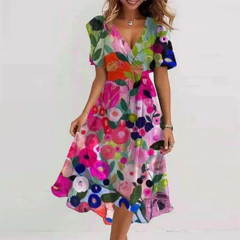 Women’s Floral V-Neck Knee-Length Casual Dress