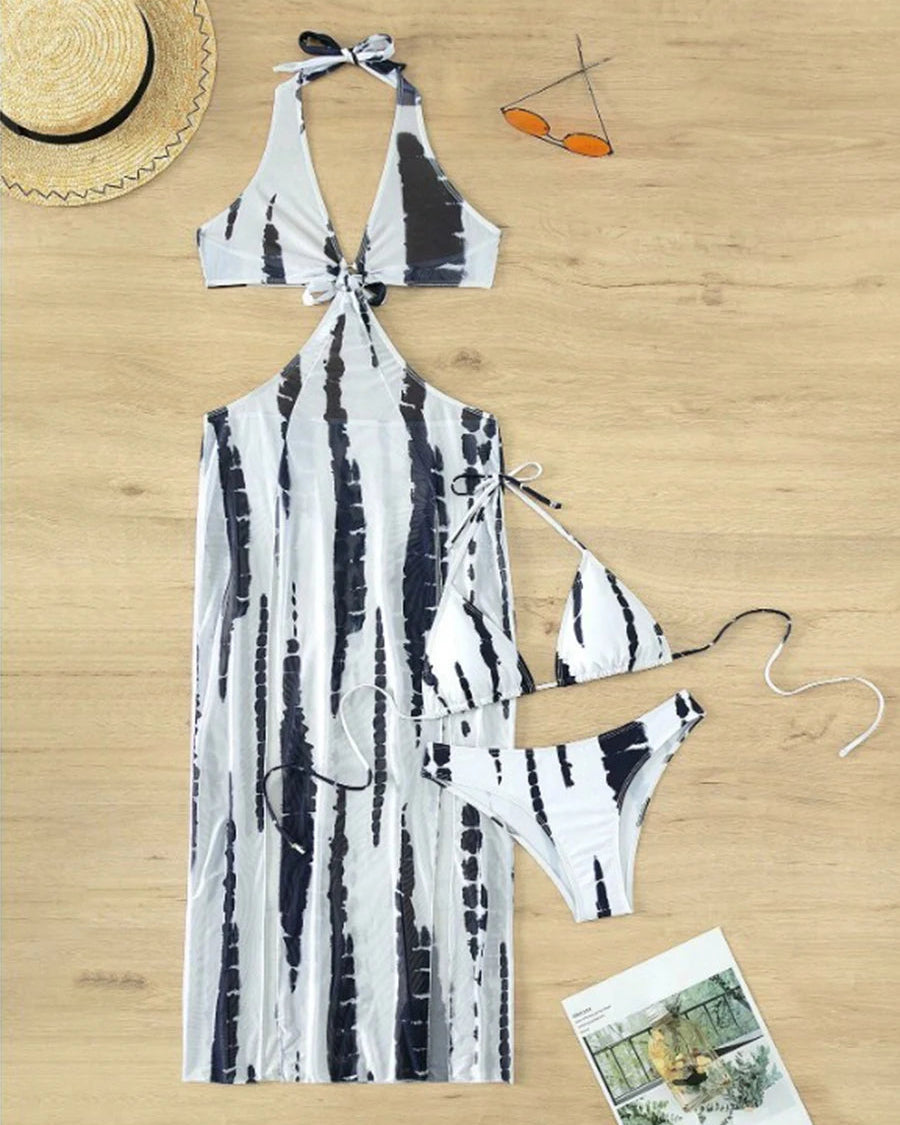 Halter Ring Link Bikini Cover-Up Set
