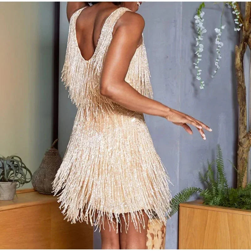 Sequin Feather Mini Dress | Tassel Spaghetti Strap Party Dress