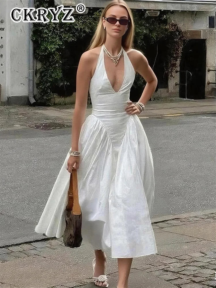 Backless V-Neck Long Dress - Sleeveless Party