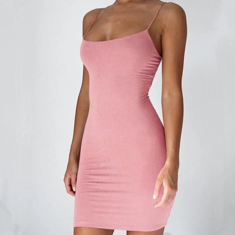 Spaghetti Strap Bodycon Mini Dress | High Stretch Sheath Club Sundress