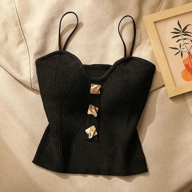 Cross-Knit Suspender Camisole | French Style Slim Fit Tank Top