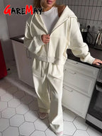 2-Piece Zipper Hoodie Tracksuit Set | Loose Wide Leg Casual Loungewear