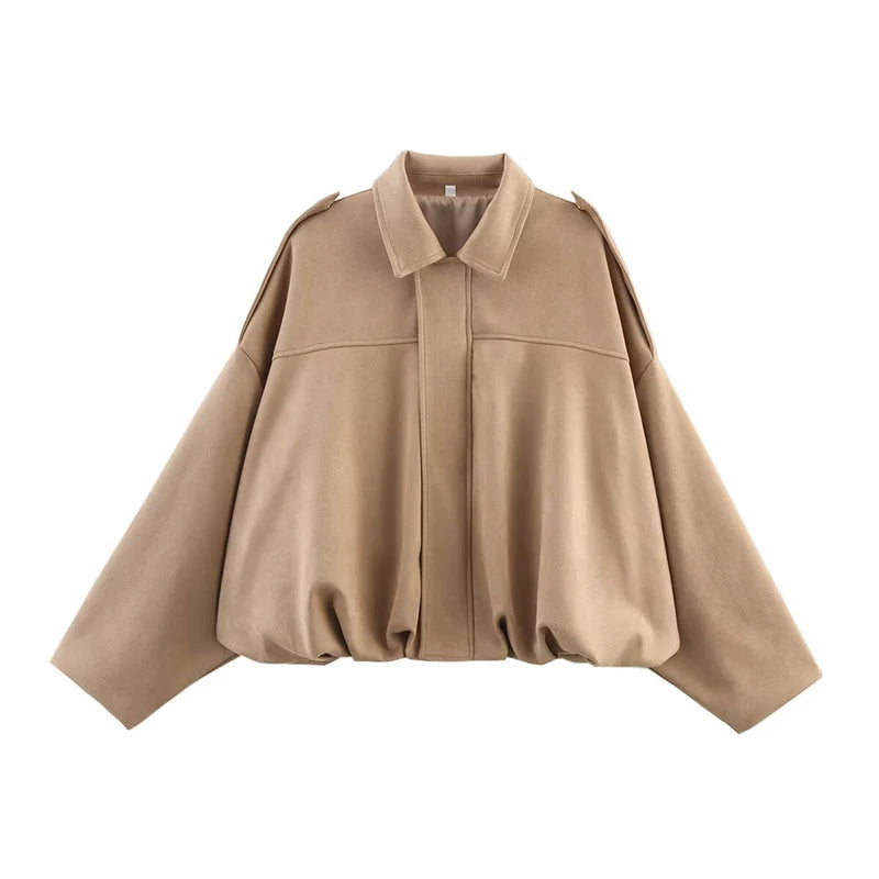 Bomber Jacket - Turn-Down Collar Long Sleeve