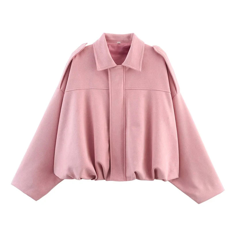 Bomber Jacket - Turn-Down Collar Long Sleeve
