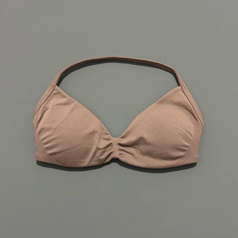 High Support Strappy Sports Bra | Seamless Scrunch Push-Up Yoga Tank