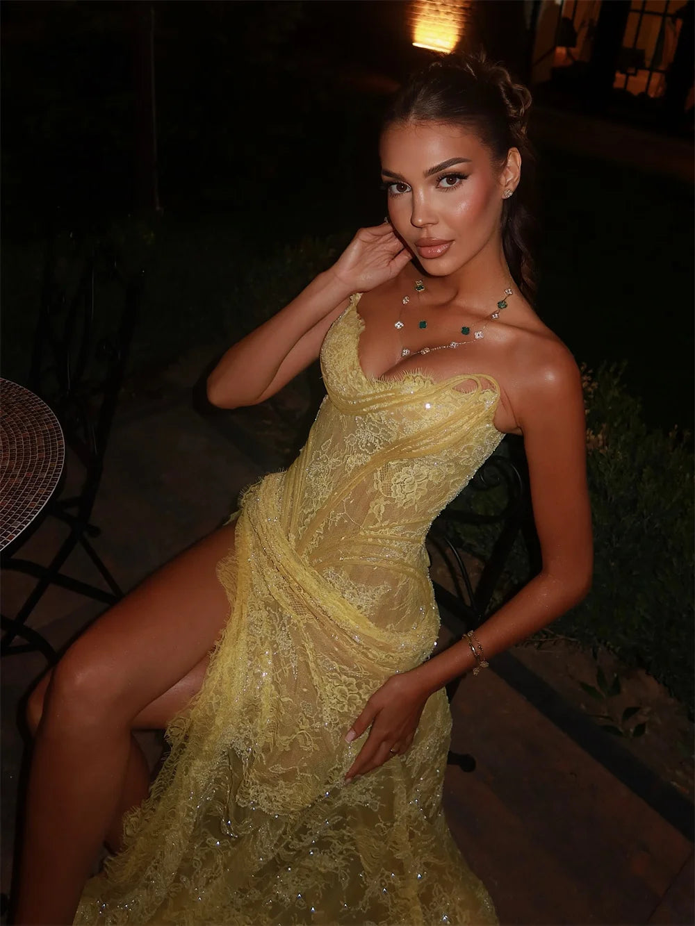 Lace Sequin Off-Shoulder Prom Dress | Custom Made Mermaid Tea-Length Gown