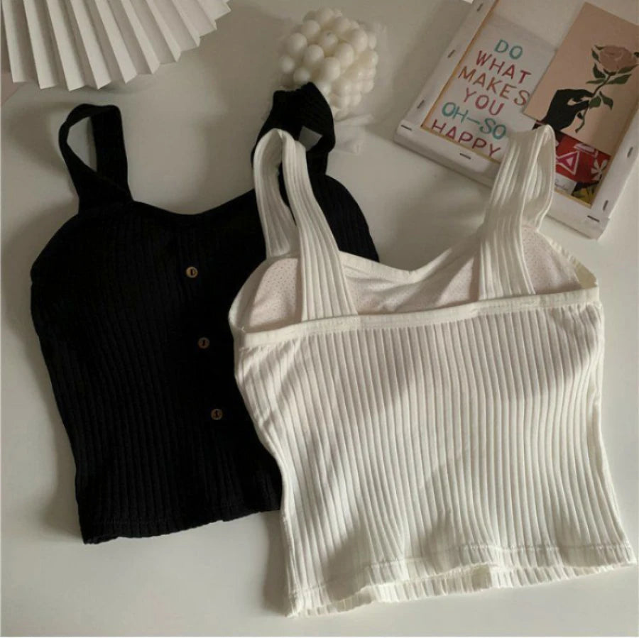 Y2K Corset Camisole with Built-In Bra | Korean Suspender Crop Vest