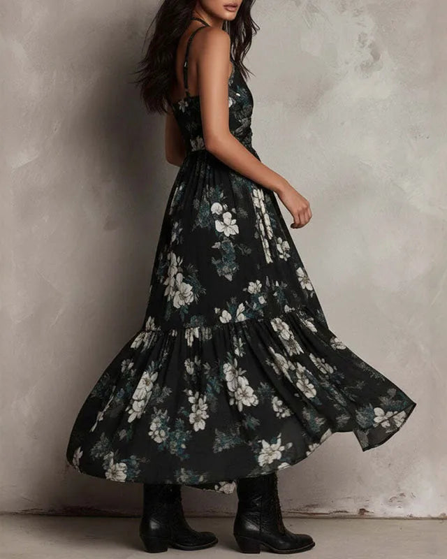 Women's Floral Ruffle Hem Maxi Dress