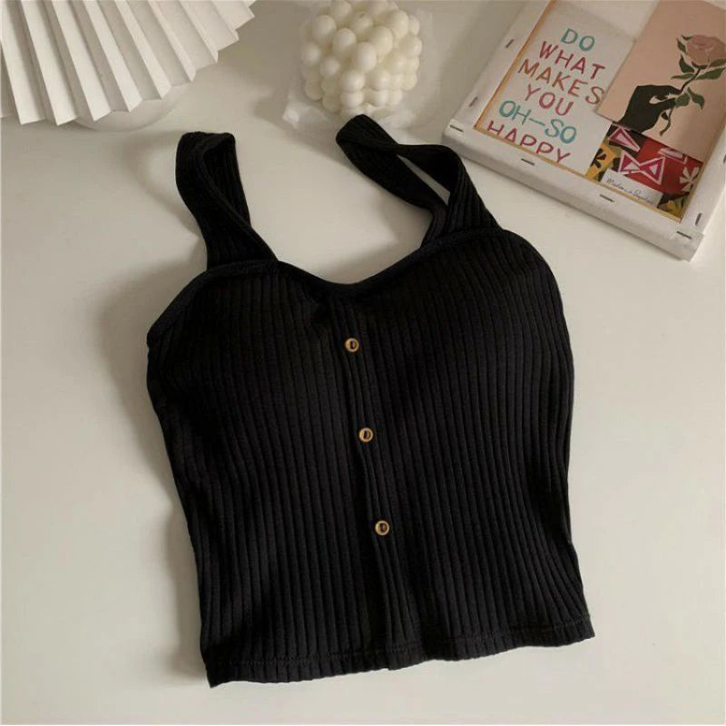Y2K Corset Camisole with Built-In Bra | Korean Suspender Crop Vest