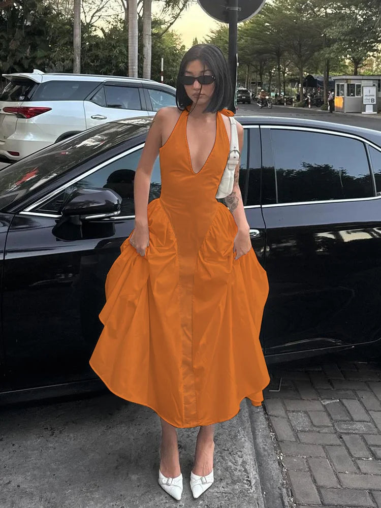 Backless V-Neck Long Dress - Sleeveless Party