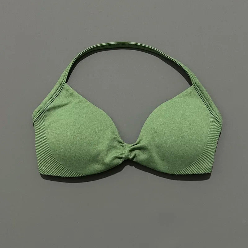High Support Strappy Sports Bra | Seamless Scrunch Push-Up Yoga Tank