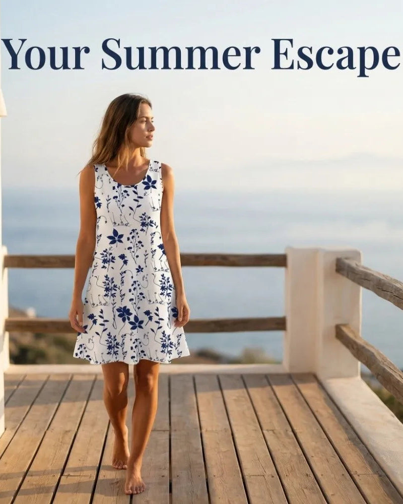 Loose Fit Sleeveless Floral Summer Dress