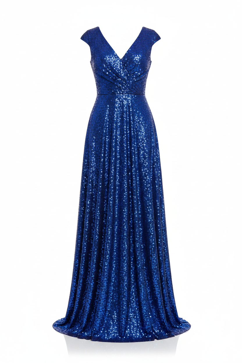 Sequin Mermaid Evening Gown | V-Neck Floor Length Formal Prom Dress