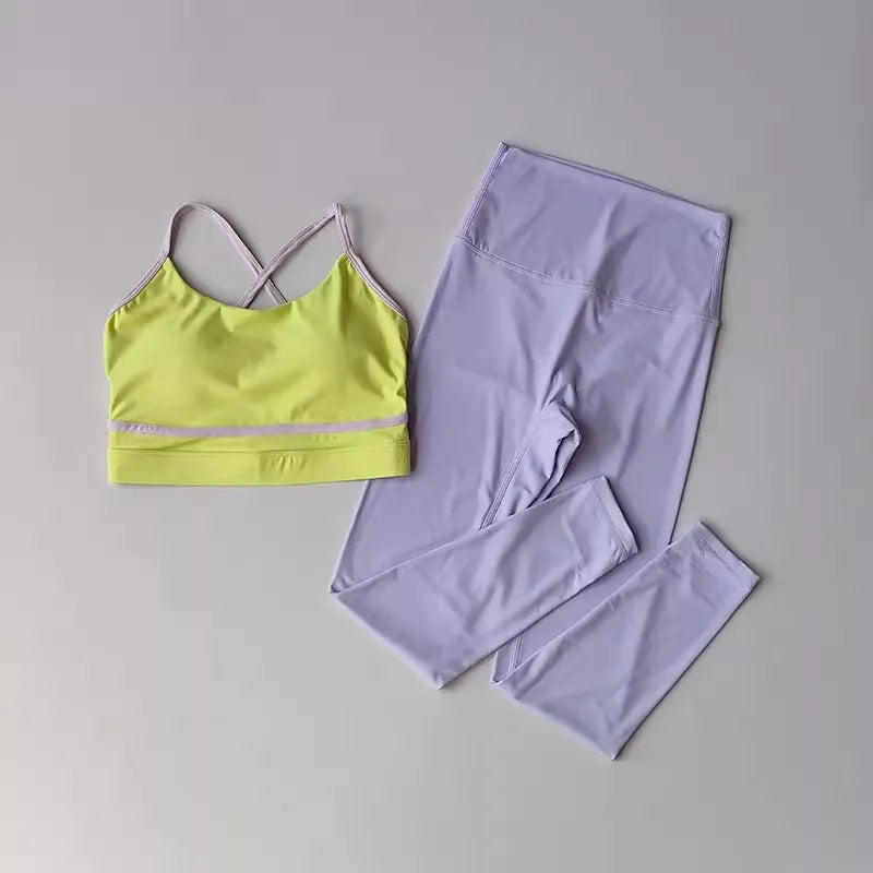 2-Piece High Waist Leggings & Sports Bra Yoga Set | Patchwork Activewear