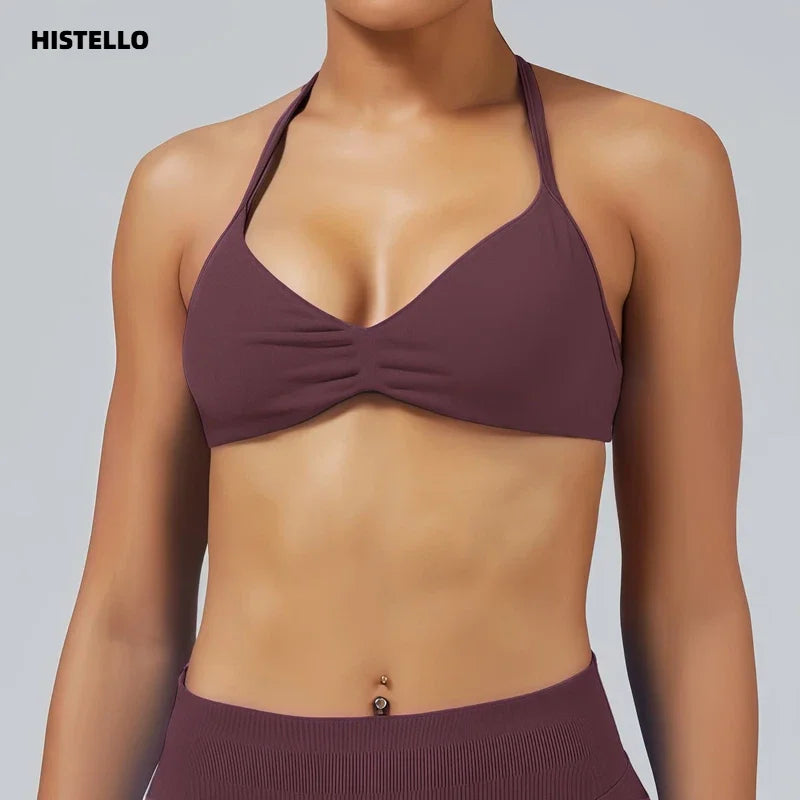 High Support Strappy Sports Bra | Seamless Scrunch Push-Up Yoga Tank