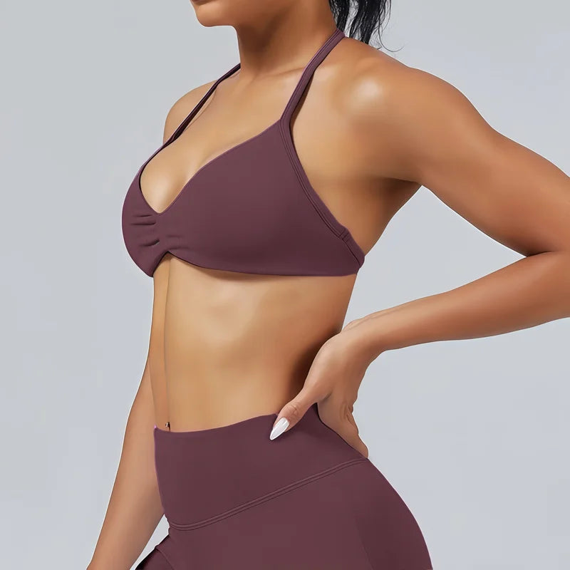 High Support Strappy Sports Bra | Seamless Scrunch Push-Up Yoga Tank