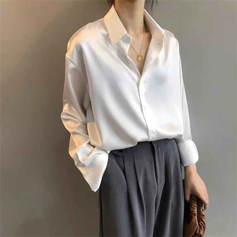 Turn-Down Collar Long Sleeve Blouse | Single Breasted Casual Top
