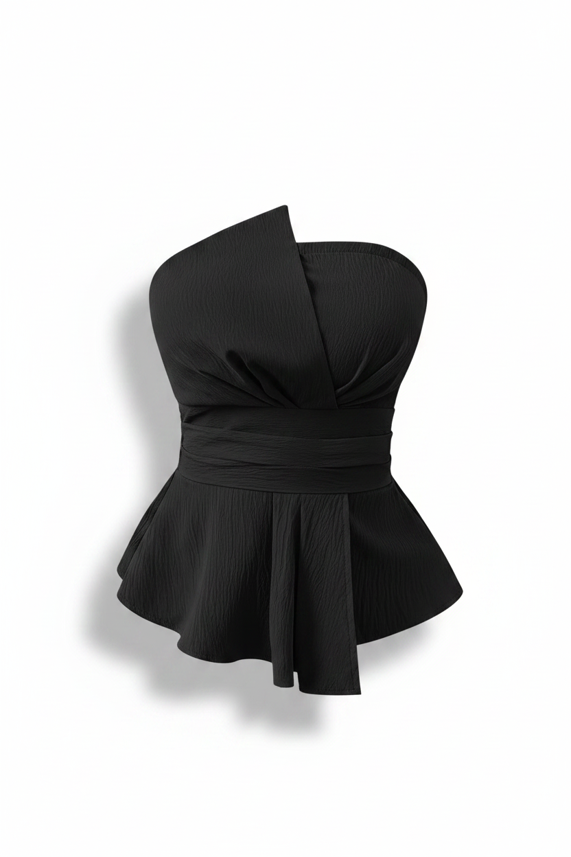 Strapless Peplum Wrap Top | Belted Slim Fit Elegant Camisole