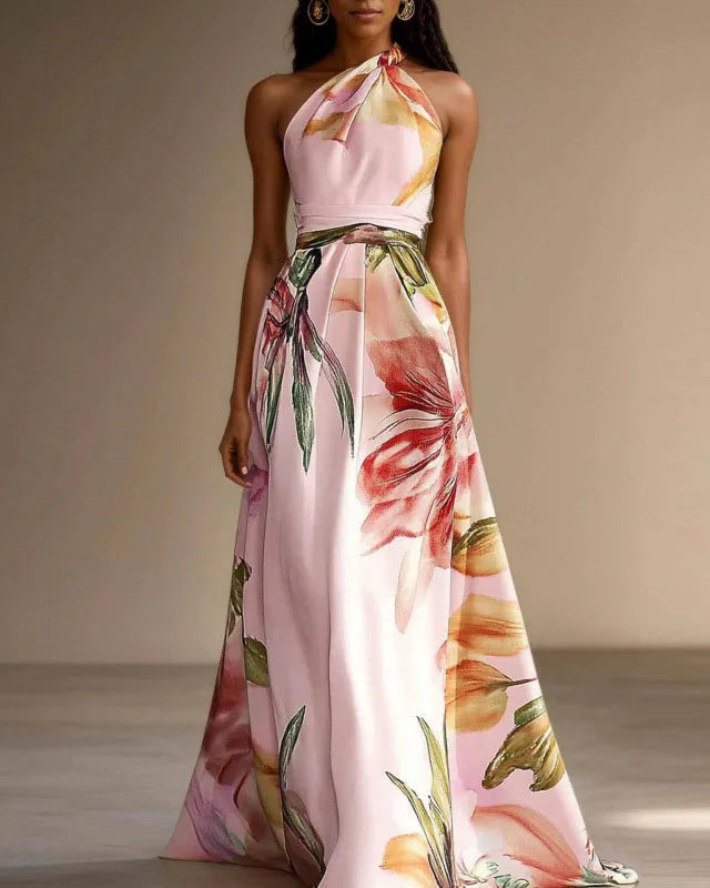 Women's Bohemian Floral One-Shoulder Maxi Dress