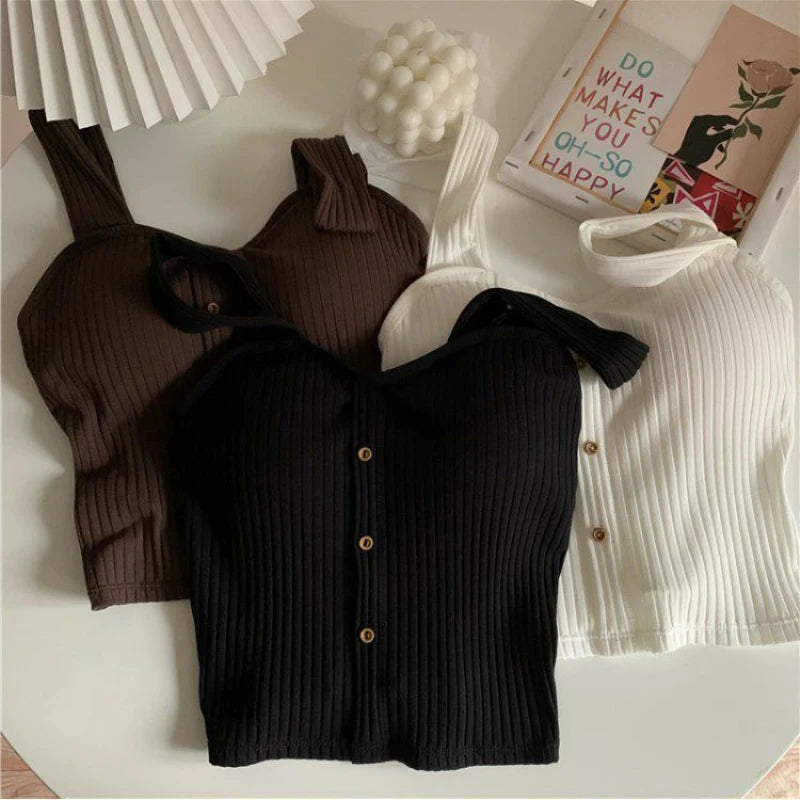 Y2K Corset Camisole with Built-In Bra | Korean Suspender Crop Vest