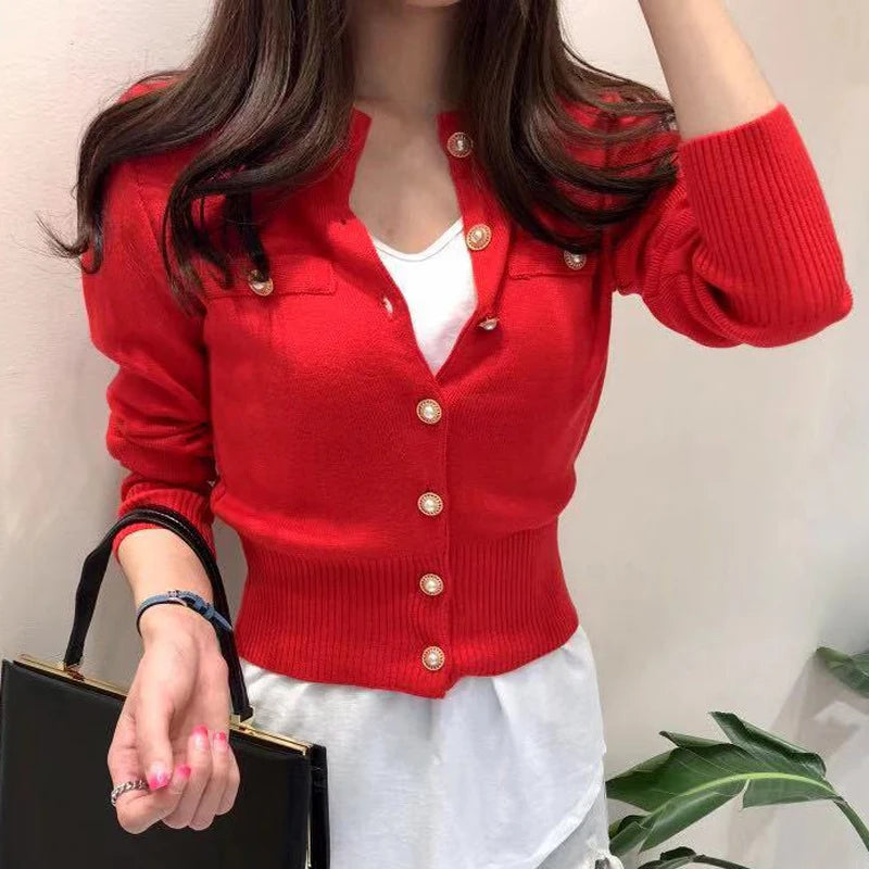 Single Breasted Knit Cardigan | Long Sleeve O-Neck Office Sweater