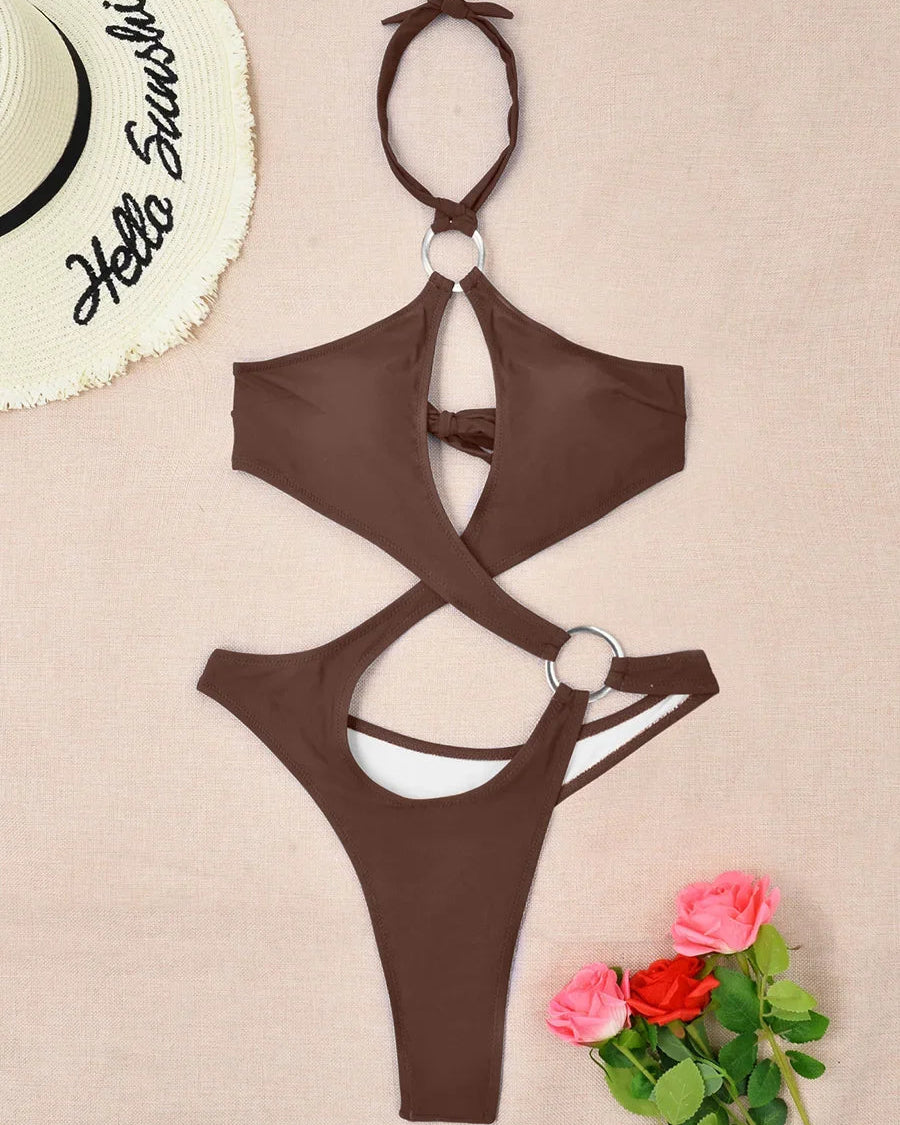 Halter Tummy Cut Out High Cut Monokini