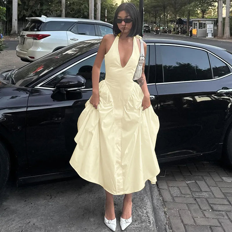 Backless V-Neck Long Dress - Sleeveless Party