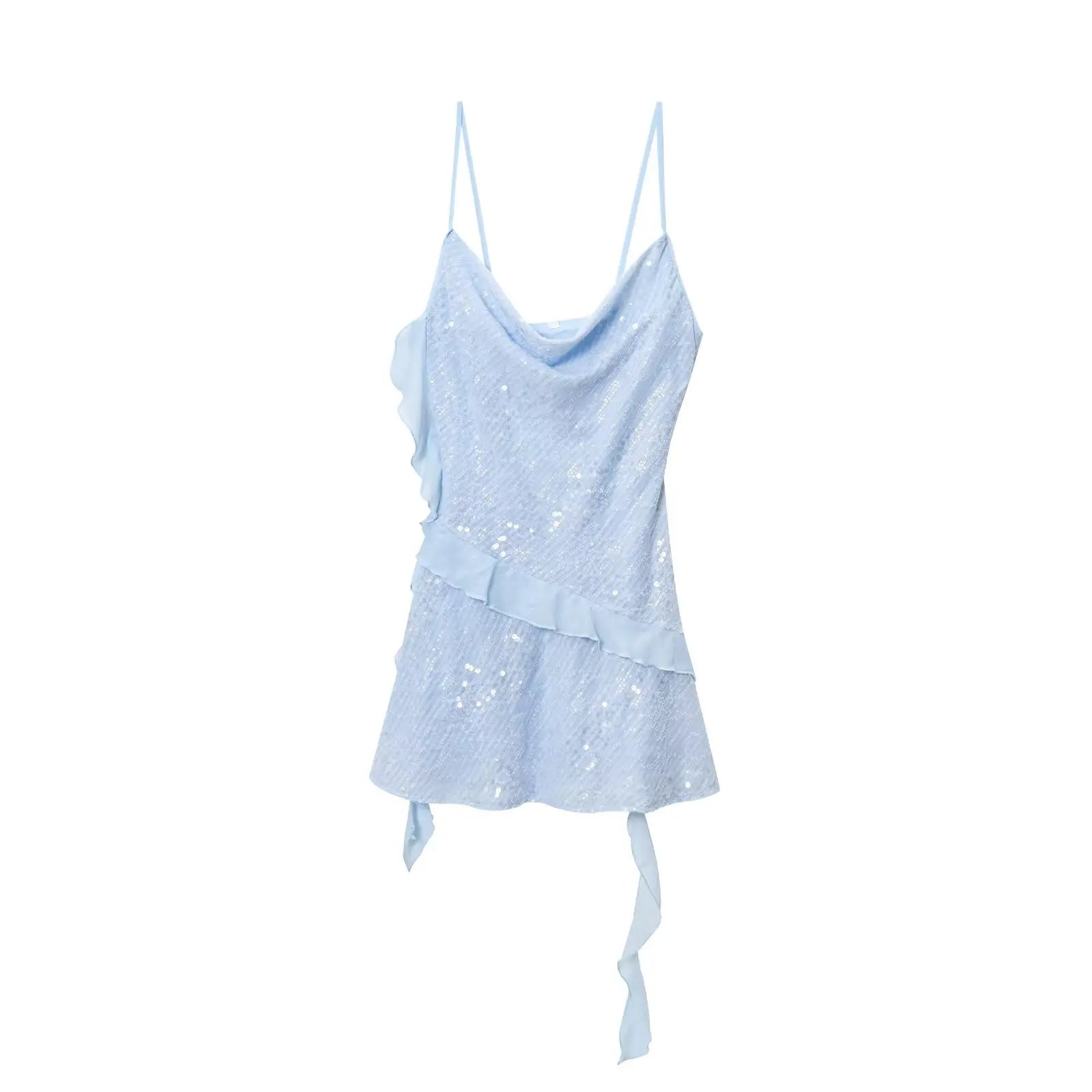 Sequined Tiered Cami Mini Dress | Backless Spaghetti Strap Party Dress