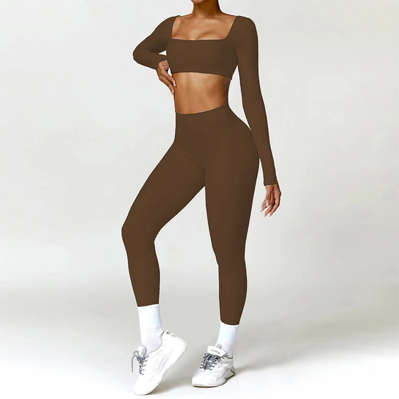 2-Piece Quick-Dry Long Sleeve Yoga Suit | Push-Up High Waist Scrunch Set