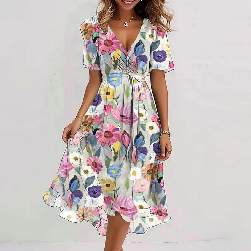 Women’s Floral V-Neck Knee-Length Casual Dress