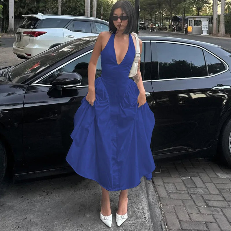 Backless V-Neck Long Dress - Sleeveless Party
