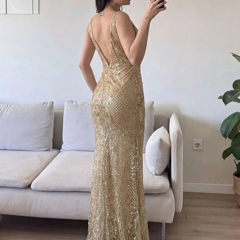 High Waist Sequin Sleeveless Bodycon Prom Dress