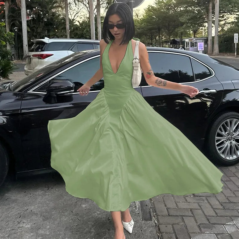 Backless V-Neck Long Dress - Sleeveless Party