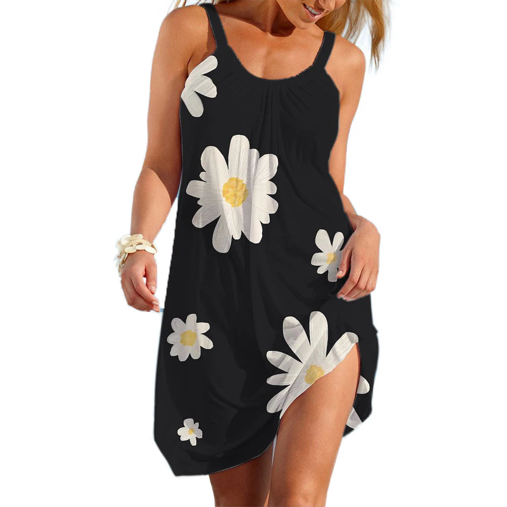 Ethnic Floral Boho Slip Dress | Loose A-Line Beach Holiday Camisole