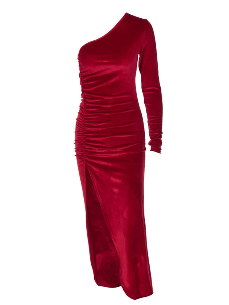 Long Sleeve Velvet Bodycon Midi Dress | Side Split Sheath High Street