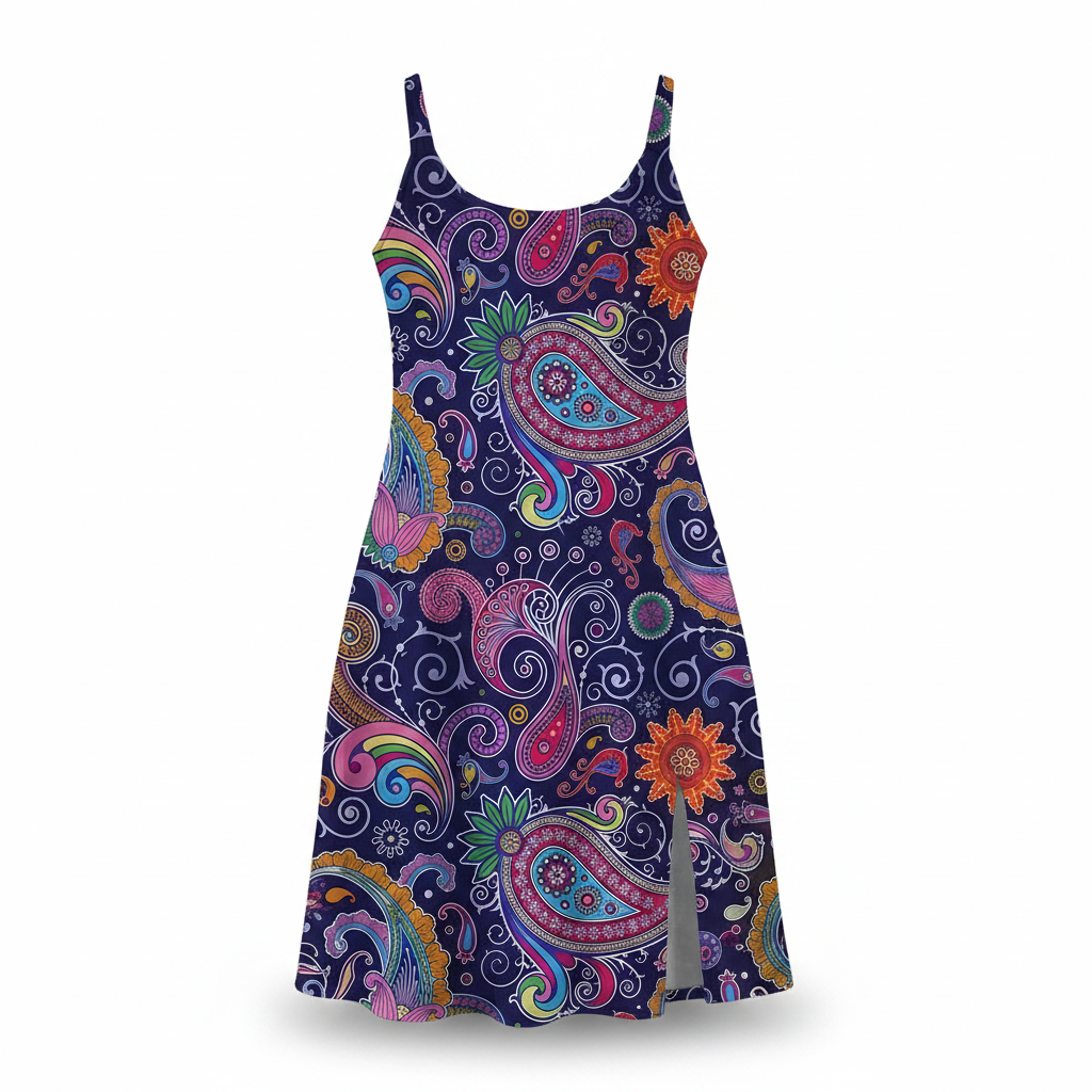 Ethnic Floral Boho Slip Dress | Loose A-Line Beach Holiday Camisole